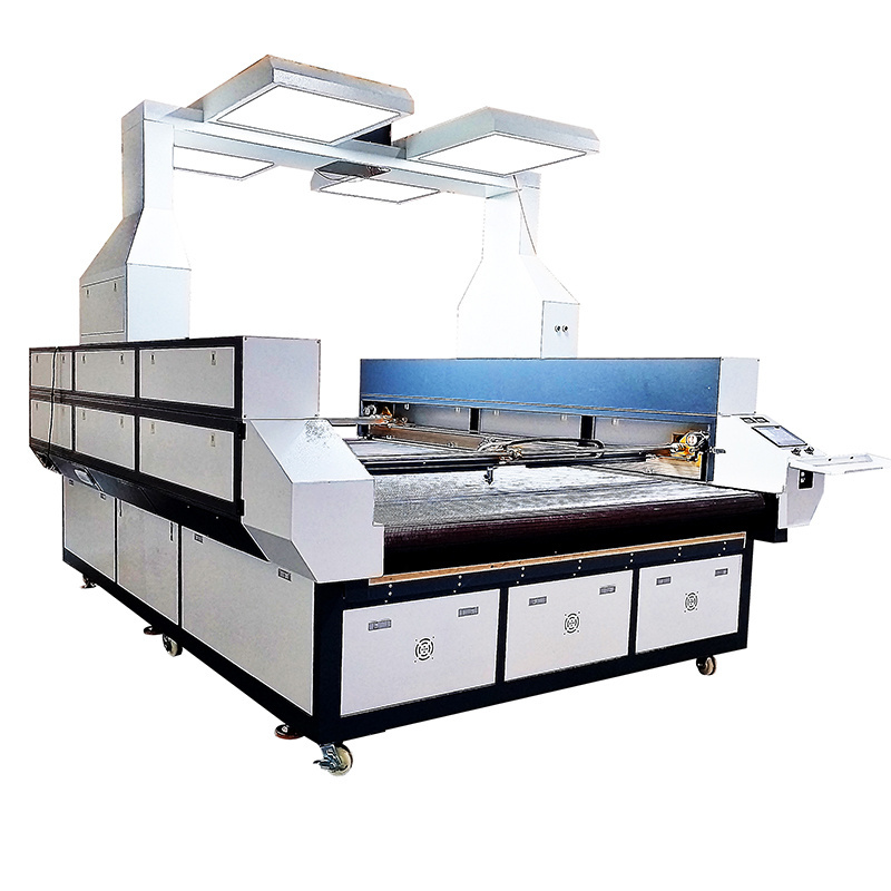 Asynchronous dual heads laser cutting machine 130w co2 laser cut sublimation fabrics machine for textile 1820