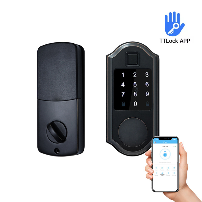 Home Security TTlock APP BLE Remote Keyless Aluminum Wooden Steel Door Intelligent Fingerprint Password Deadbolt Smart Door Lock