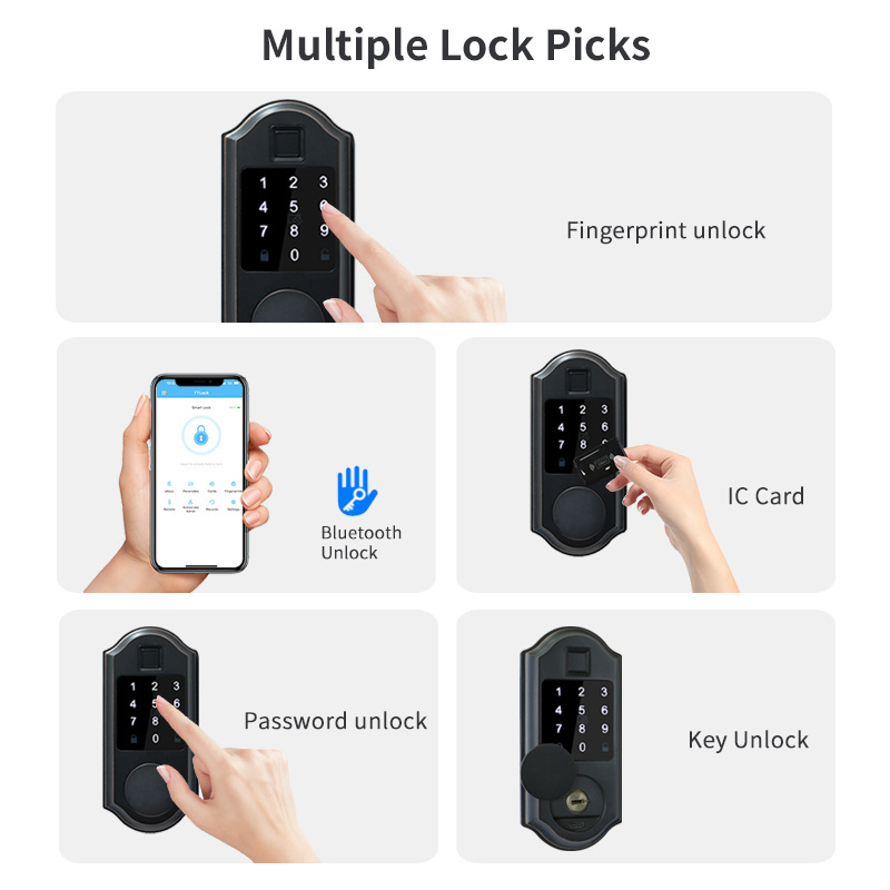 Home Security TTlock APP BLE Remote Keyless Aluminum Wooden Steel Door Intelligent Fingerprint Password Deadbolt Smart Door Lock