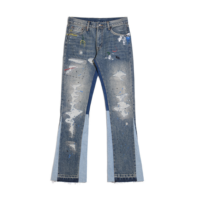 Dropshiping wholesale high quality oversized baggy flare graffiti trousers frayed ripped painted jeans stacked loose jeans pants