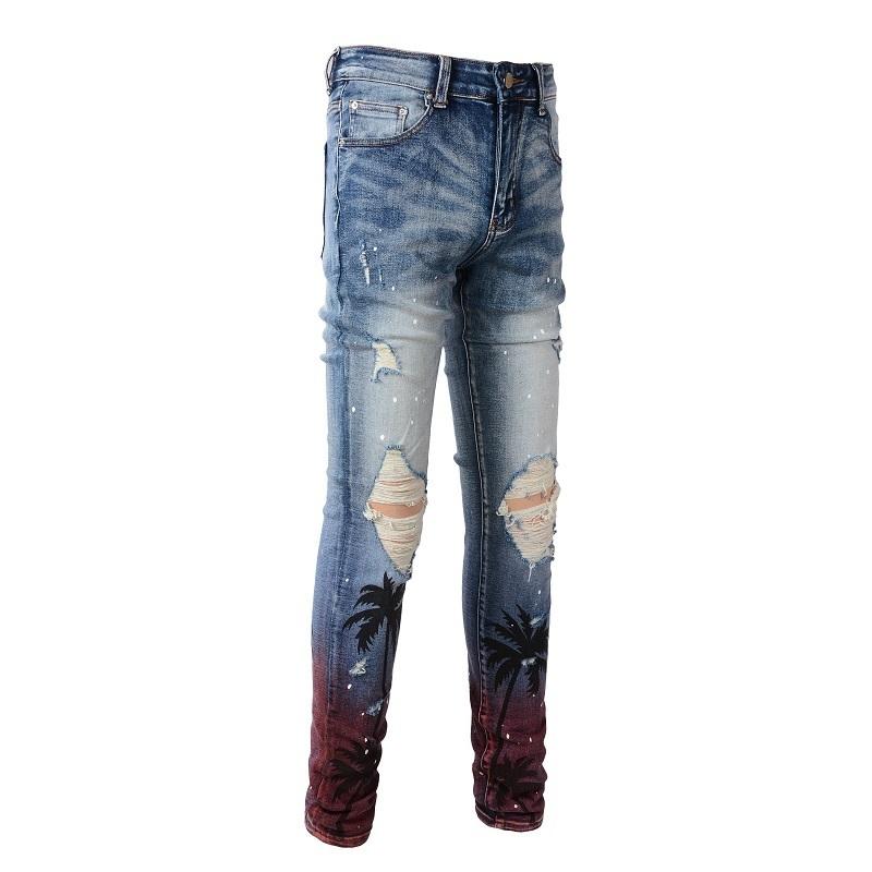 RTS for Dropshipping 6597 fashion straight washed destroyed hole patch slim fit denim private label jeans man in bulk  pants men