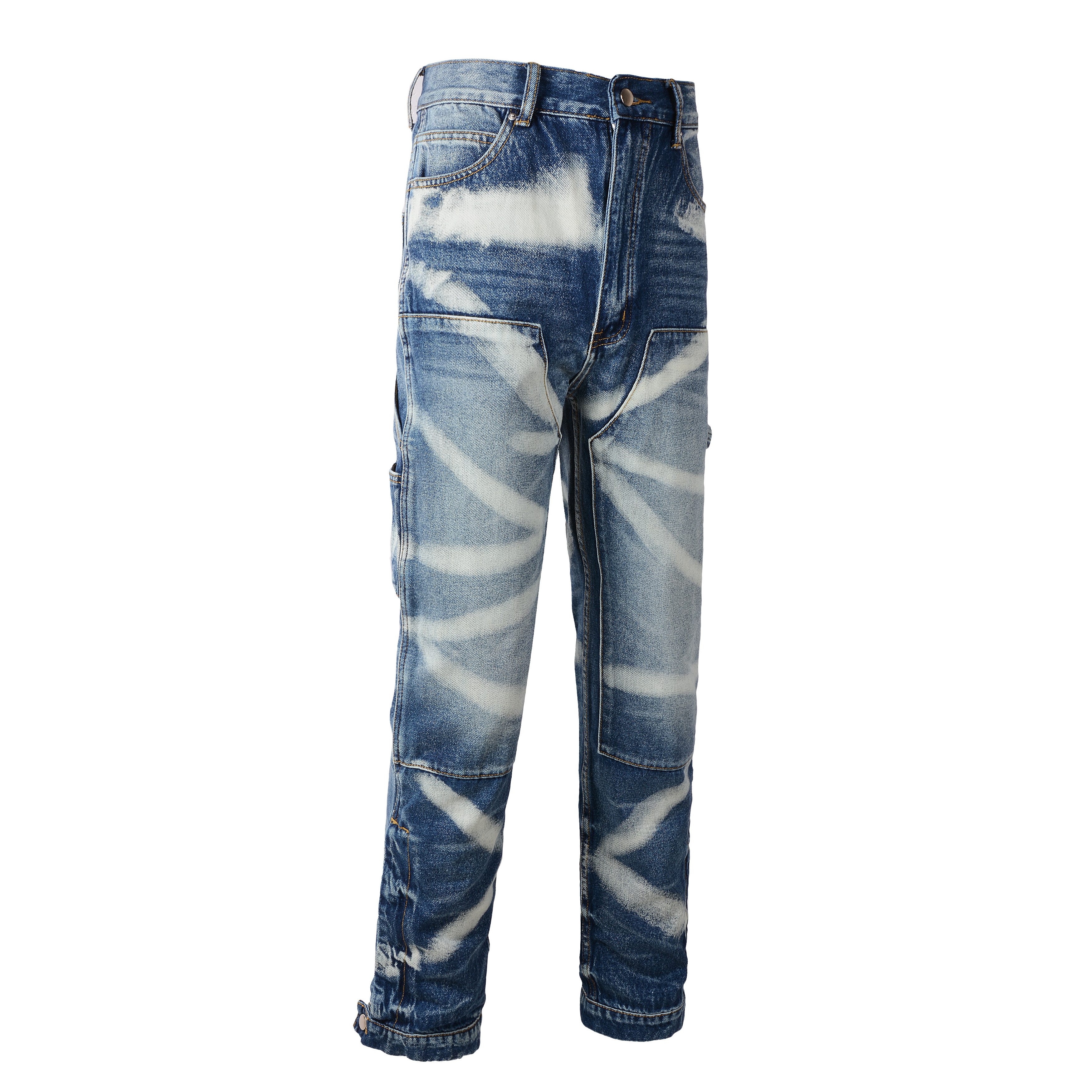 1327 drop shipping fashion blue high quality patchwork carpenter cargo baggy stacked denim pants jeans