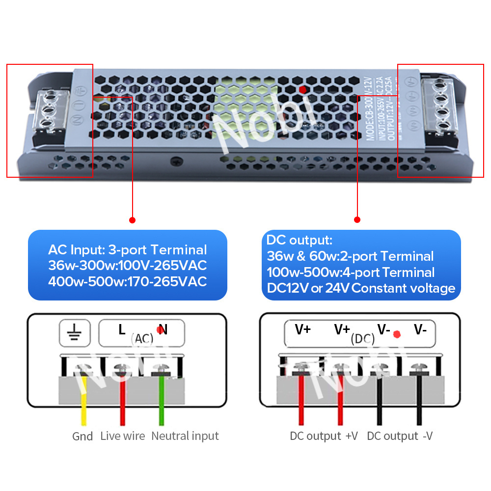 AC/DC 12V 24V Transformer 36W 100W 200W 300W 400W 500W LED Driver Power Supply Super Thin A/D Converter for LED Strip Light Bulb