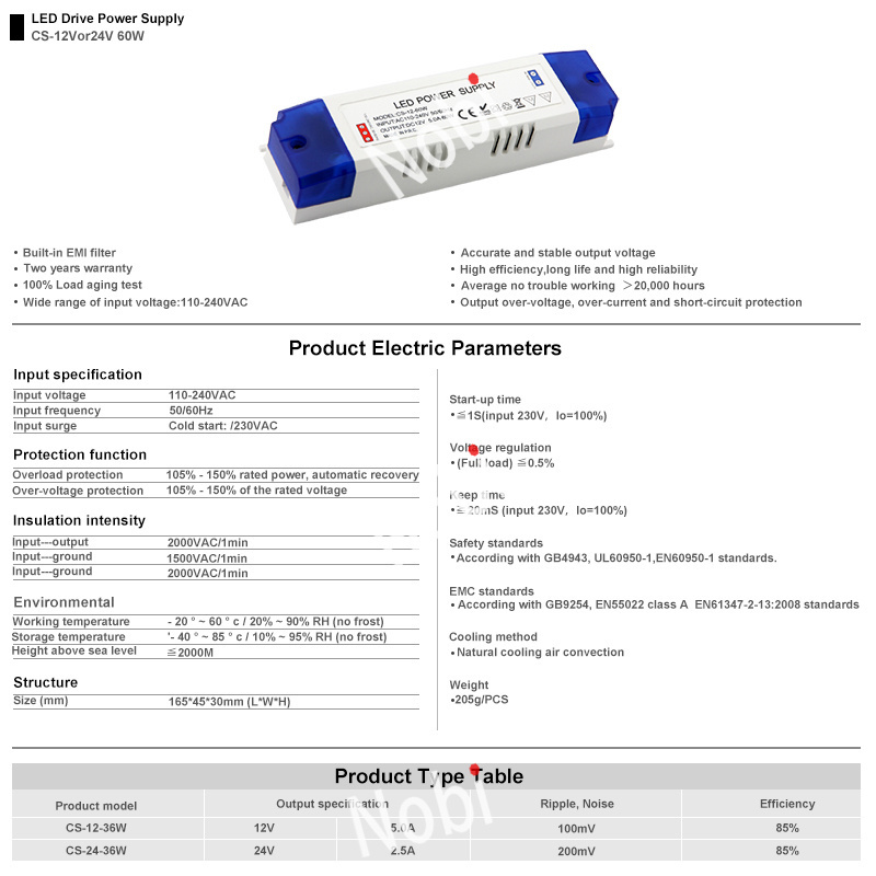 LED driver 60W lighting transformer/AC110V 220V to DC12V 24V sapphire   LED light strip switching power supply design