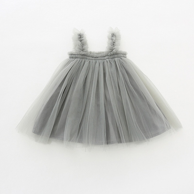 Baby Girl Spaghetti Straps Tulle Dresses Kids Girls Sleeveless layered Party Dress Solid Color  Casual Summer Dress