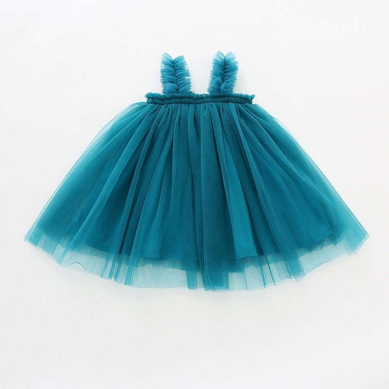 Baby Girl Spaghetti Straps Tulle Dresses Kids Girls Sleeveless layered Party Dress Solid Color  Casual Summer Dress