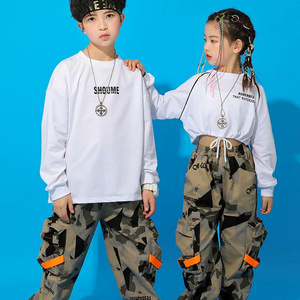 New arrival hip hop street dance children young people performance T shirt and jazz dancing pencil pants 2 pieces clothing set