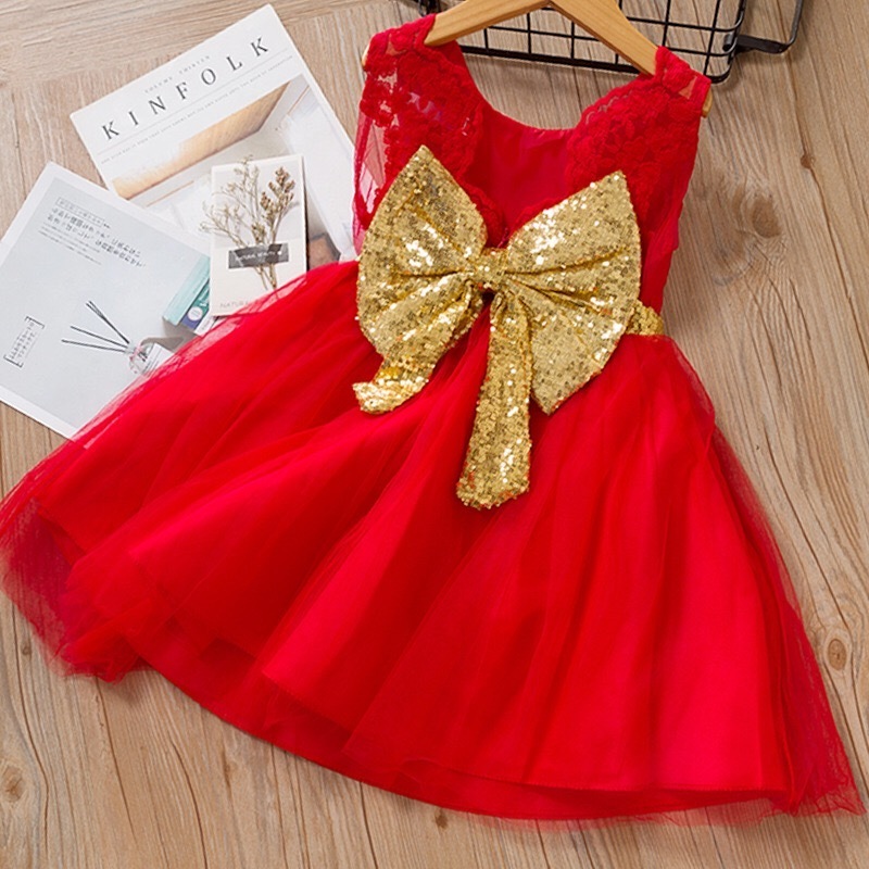 New arrival infant girls boutique summer sleeveless sequins bowknot lace princess dress