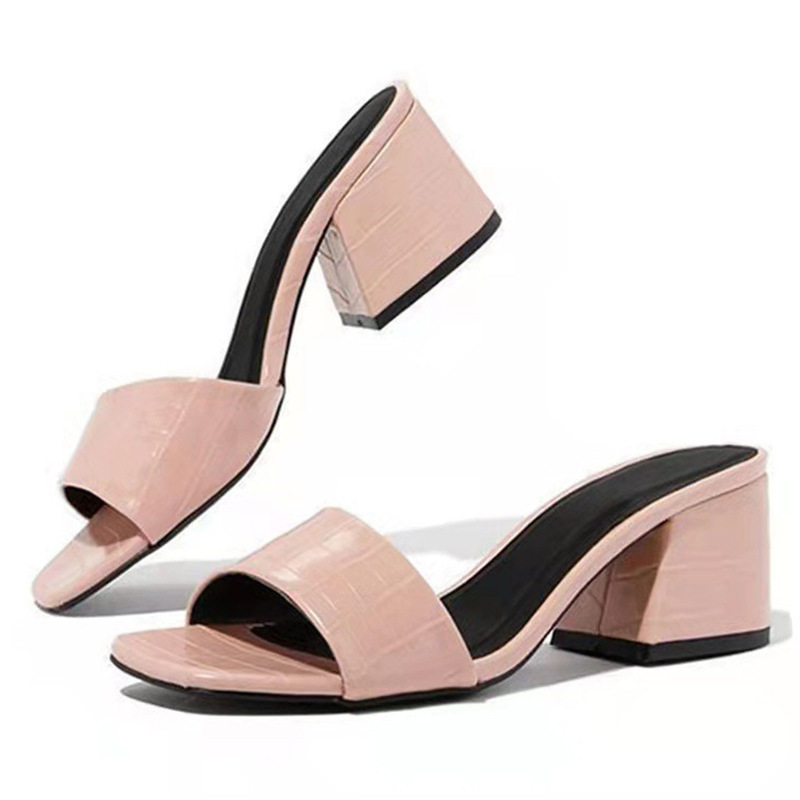 New arrival style summer girls and ladies snake PU leather modern comfortable high heel slipper soft cool sandal shoes