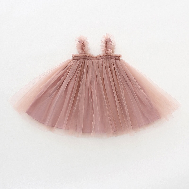 Baby Girl Spaghetti Straps Tulle Dresses Kids Girls Sleeveless layered Party Dress Solid Color  Casual Summer Dress