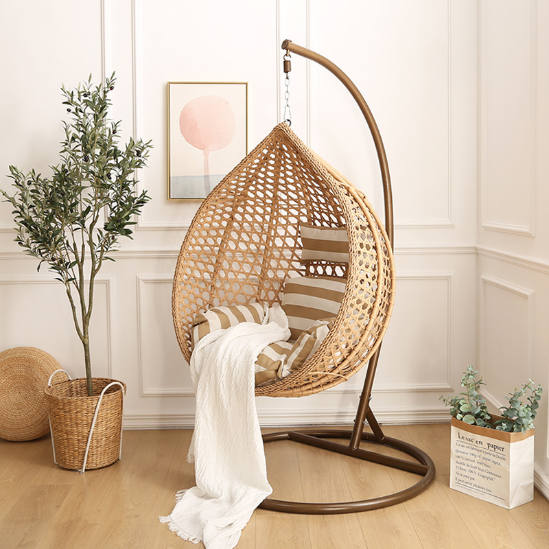 indoor garden rattan wicker outdoor hanging patio swings egg chair with stand for living room