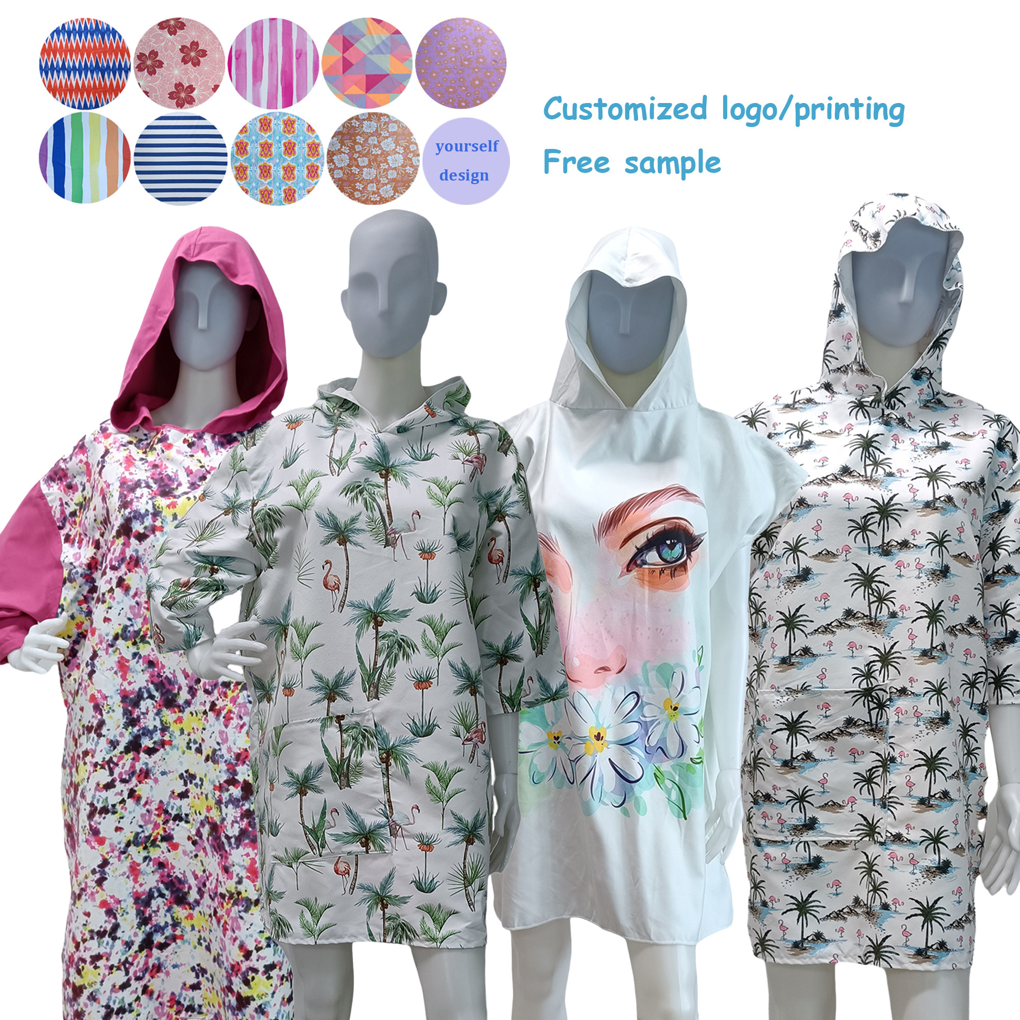 High Quality Quick Drying Microfiber Wholesale Beach Towels Swim Bath Hooded Poncho Changing Towel custom Beach Towel