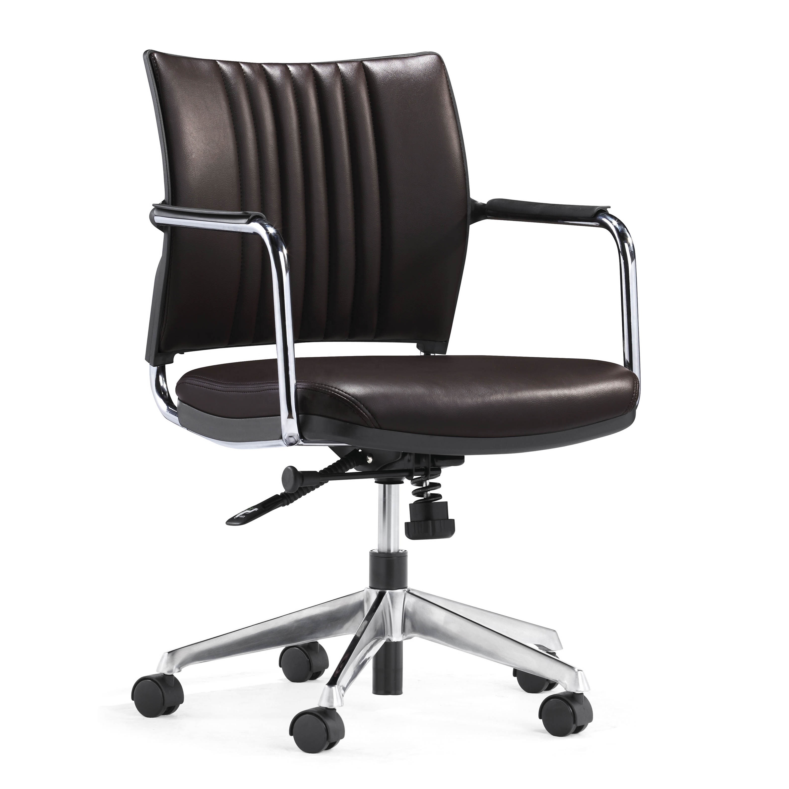 Office hotel project middle back swivel tilt and lock pu leather office chair with wheels