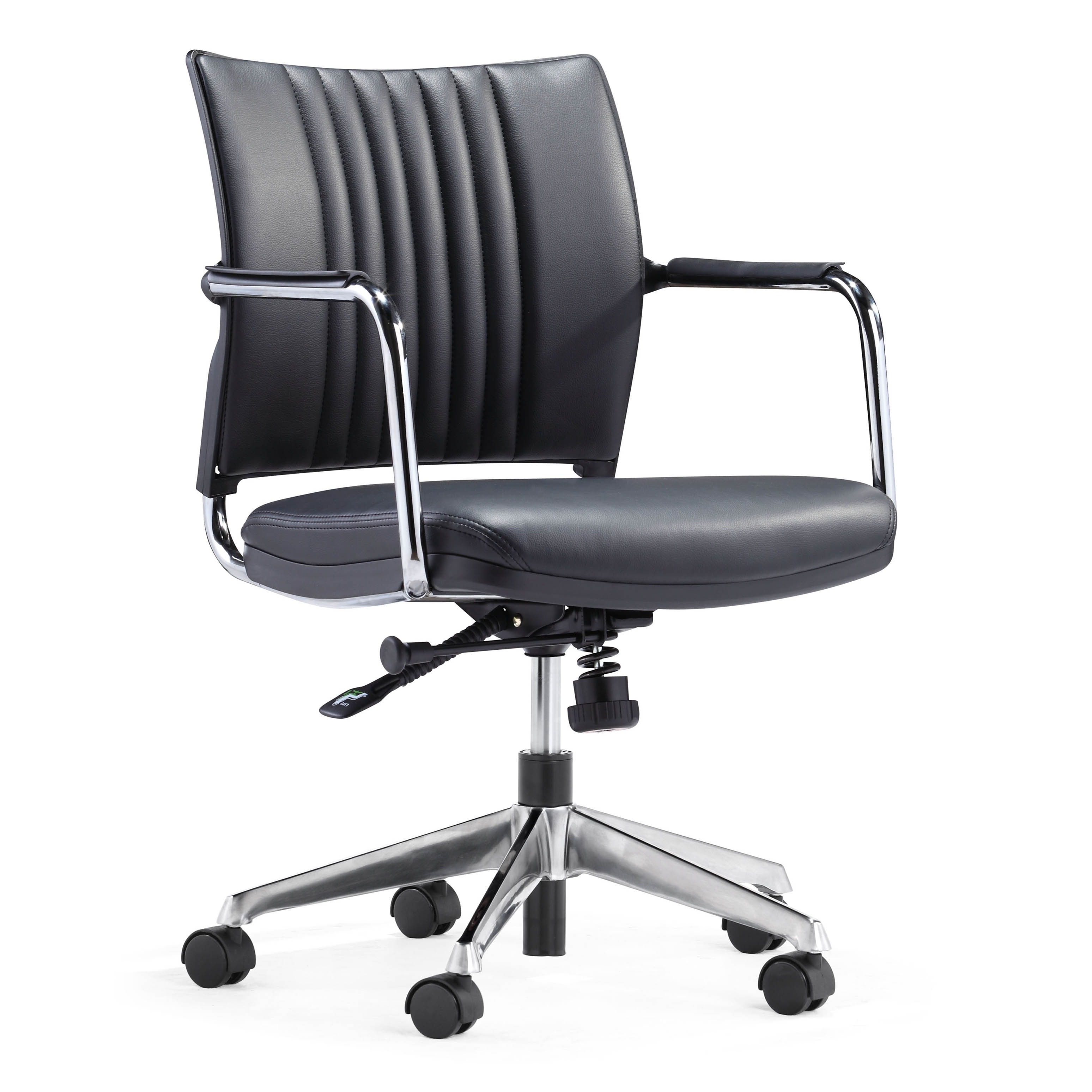 Office hotel project middle back swivel tilt and lock pu leather office chair with wheels