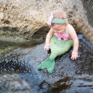 Newborn Baby Photography Prop Knitting Clothes Handmade Crochet Mermaid Romper Outfit