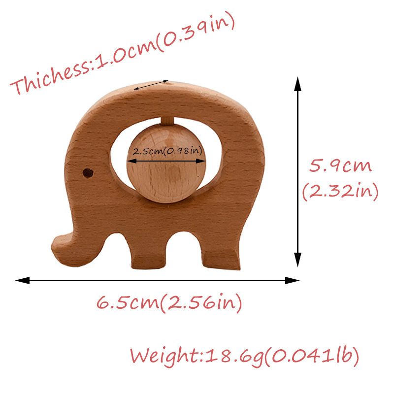 Custom Logo Wooden Rattle Beech Animal Teether Baby Teething Sensory Stroller Educational Toys