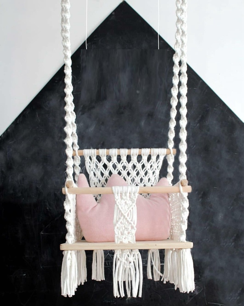 Hanging Baby Hammock Cradle Macrame Wooden Swing Chair