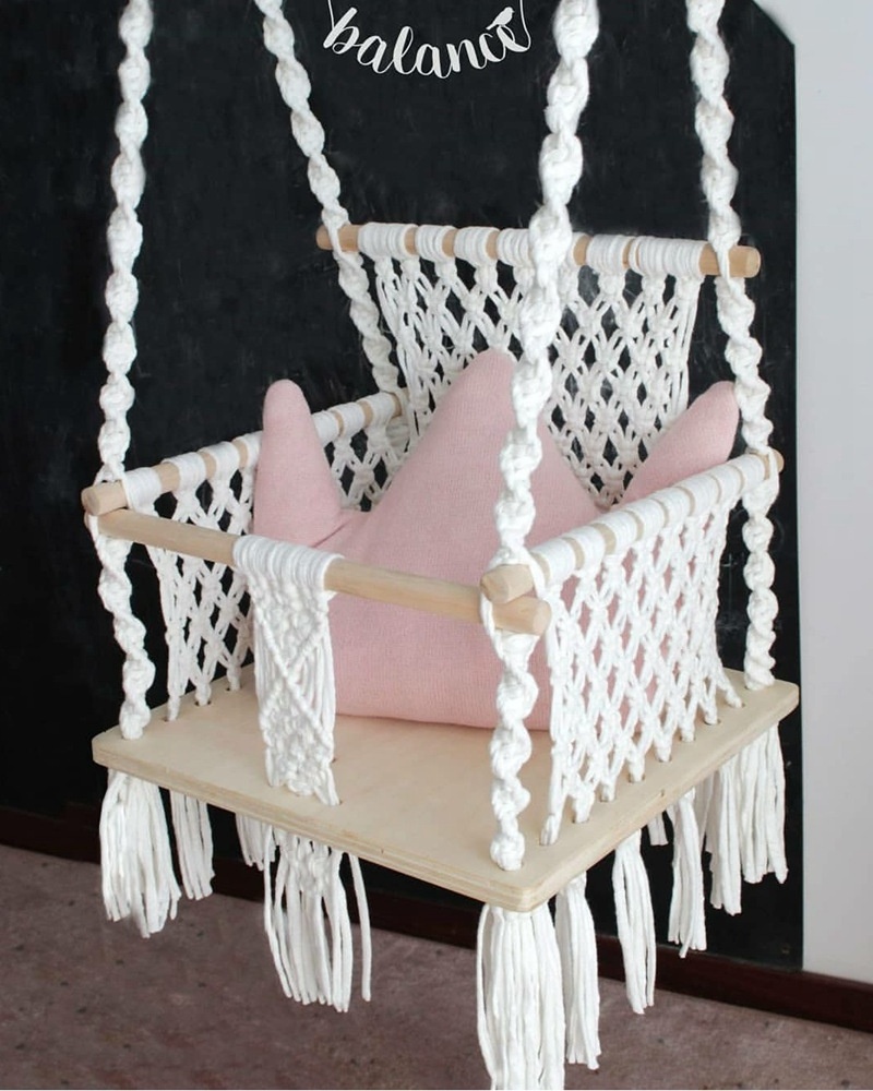 Hanging Baby Hammock Cradle Macrame Wooden Swing Chair