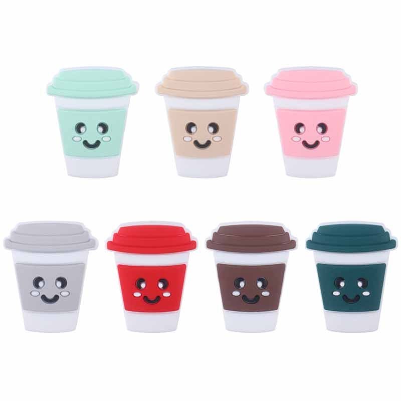 Food Grade Coffee Silicone Beads Coffee Cup Silicone Baby Teether Soother Teething Relief Toys Pacifier Chain Making Accessories