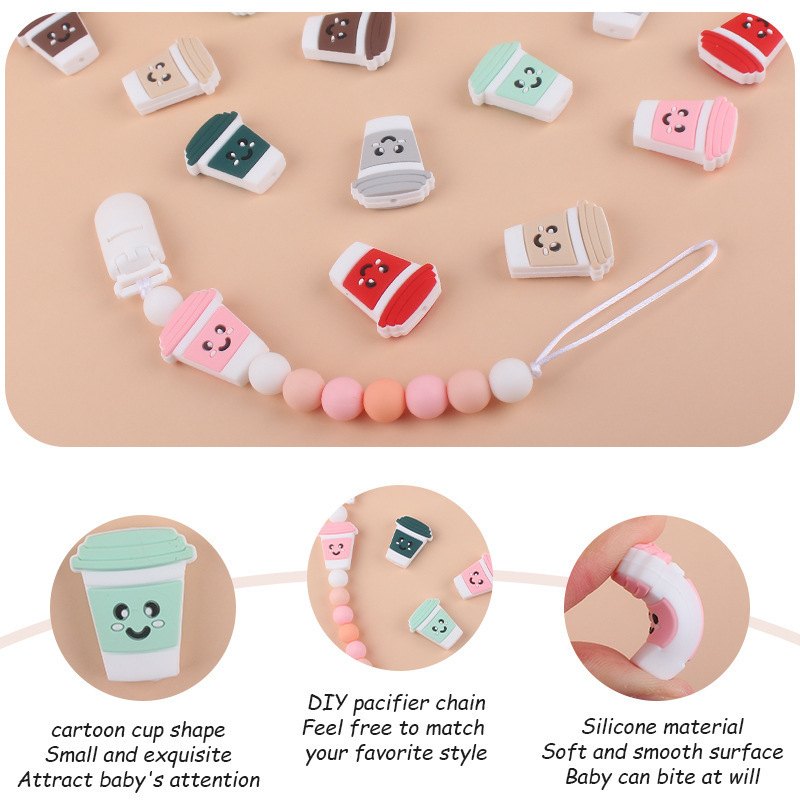 Food Grade Coffee Silicone Beads Coffee Cup Silicone Baby Teether Soother Teething Relief Toys Pacifier Chain Making Accessories