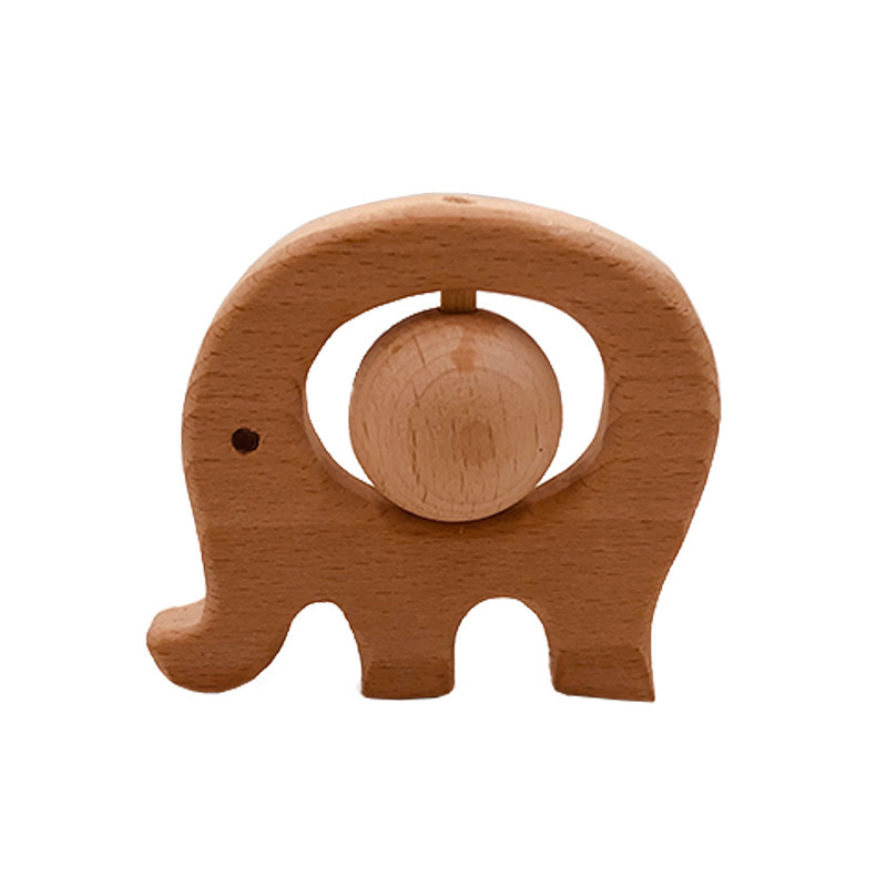 Custom Logo Wooden Rattle Beech Animal Teether Baby Teething Sensory Stroller Educational Toys