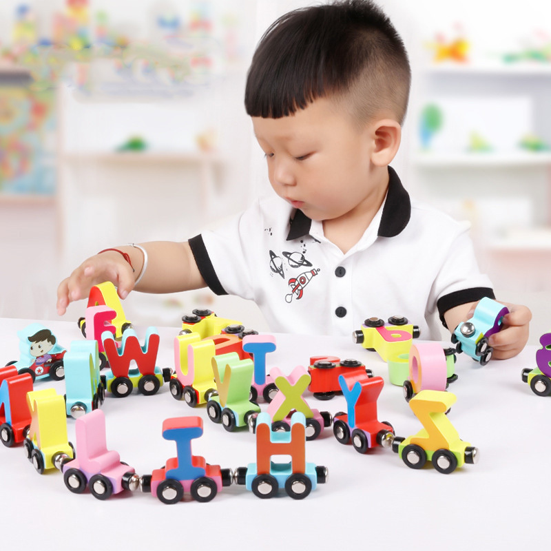 Wood Magnetic Alphabet Number Train Building Blocks Toy Children Educational Early Childhood Toy Train