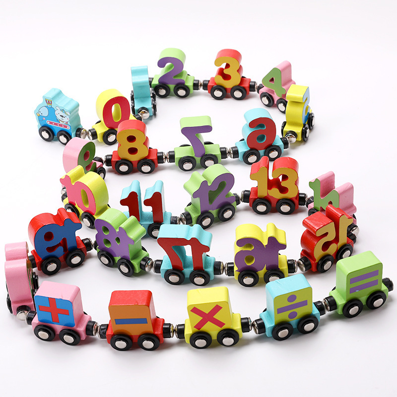 Wood Magnetic Alphabet Number Train Building Blocks Toy Children Educational Early Childhood Toy Train