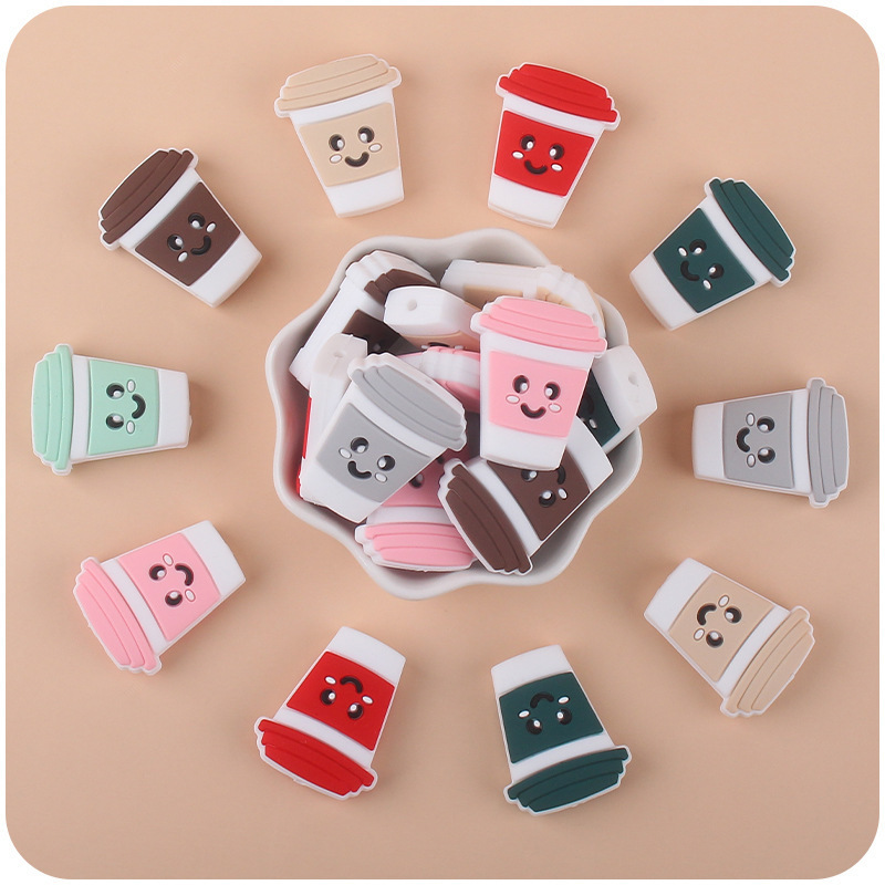 Food Grade Coffee Silicone Beads Coffee Cup Silicone Baby Teether Soother Teething Relief Toys Pacifier Chain Making Accessories