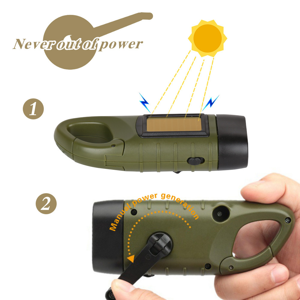 Portable LED Hand Crank Dynamo Solar Power Flashlight Rechargeable Torch For Outdoor Camping Mountaineering Lighting Flashlamp