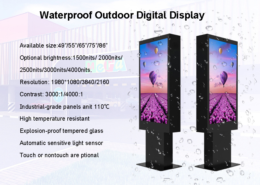 49inches Fanless Outdoor Advertising Screen Drive Thru System LCD Menu Board Waterproof Kiosk Totem Digital Sign Signage Display