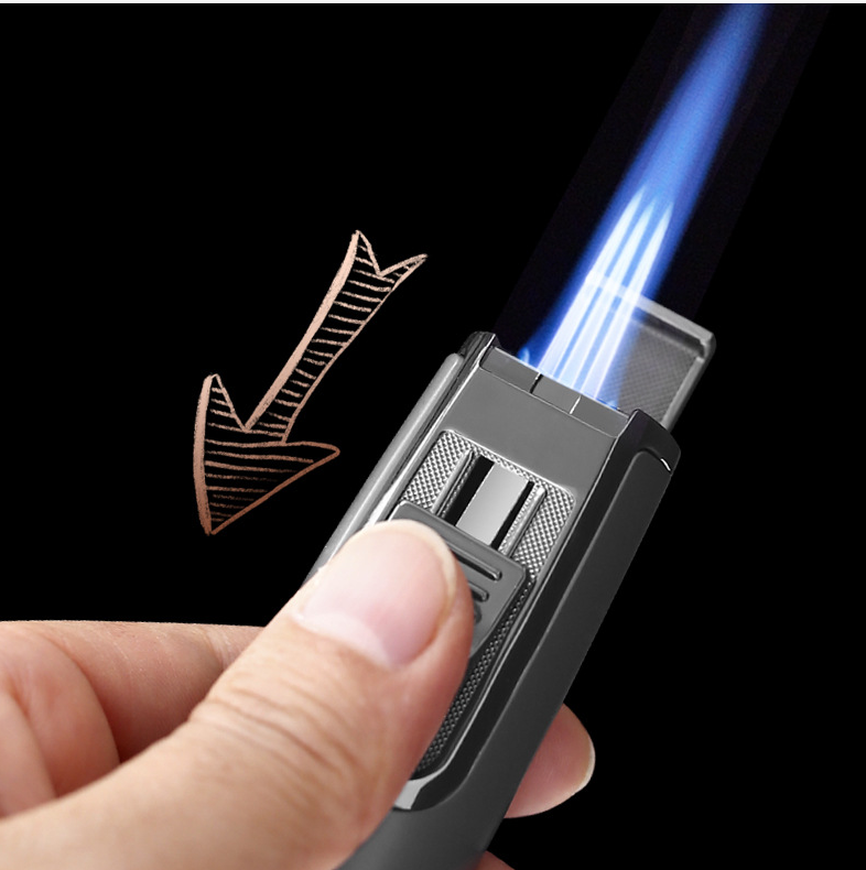 Triple Jet Flame, Cigar Punch, Cigar Holder, Refillable Butane Cigar Lighter, Adjustable Windproof Pocket Lighters for Smoking