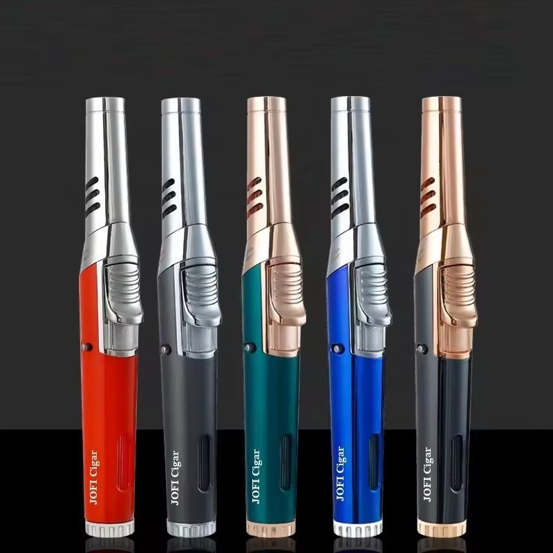 2023 Amazon Hot Sell Portable Pen Stick Refillable Butane Gas Lighter BBQ Outdoor Baking blue flame Jet Torch lighters Customize