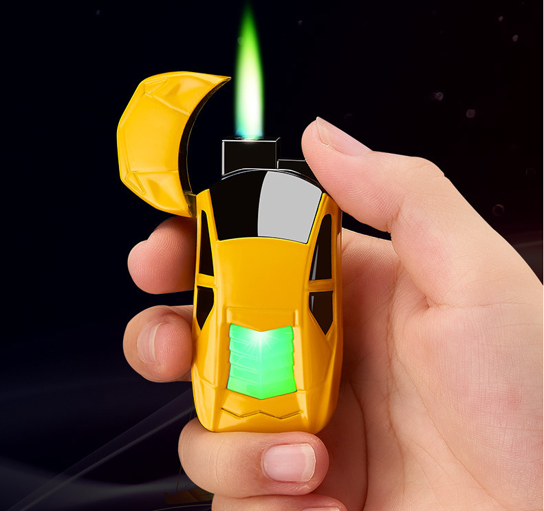 New Torch Turbo Lighter Creative LED Car Jet Butane Gas Inflated Cigar key Ring Lighter Cigarette Green Flame Lighter Windproof