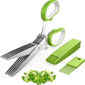 Herb Scissors, Kitchen Herb Shears Cutter with 5 Blades and Cover, Sharp Dishwasher Safe Kitchen Gadget