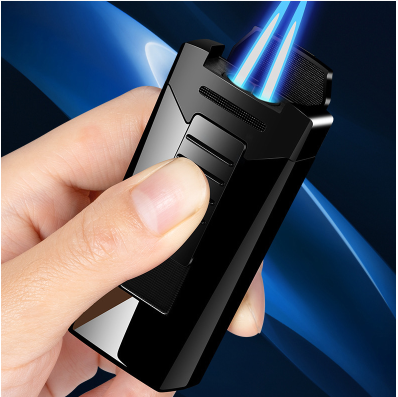 Hot Sale Torch lighter double jet blue flame windproof gas refillable cigar lighters jet flame