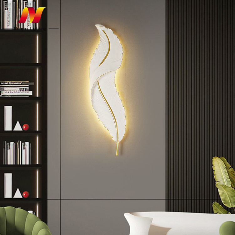 Contemporary Indoor Decoration Custom Modern Living Room Bedroom Resin White Feather Wall Light