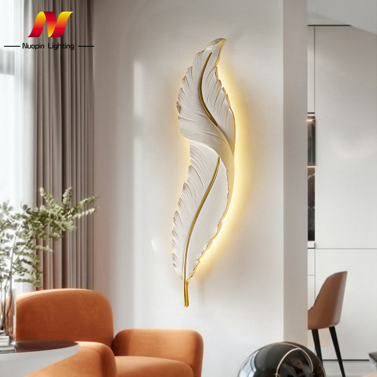 Contemporary Indoor Decoration Custom Modern Living Room Bedroom Resin White Feather Wall Light