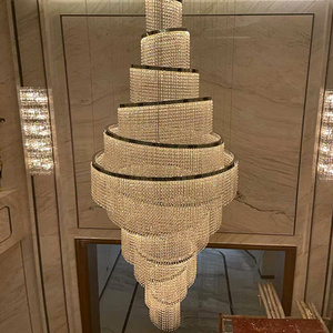 Luxury Custom Long Interior Decoration Hotel Staircase Project Gold Spiral Large Crystal Ring Chandelier Light