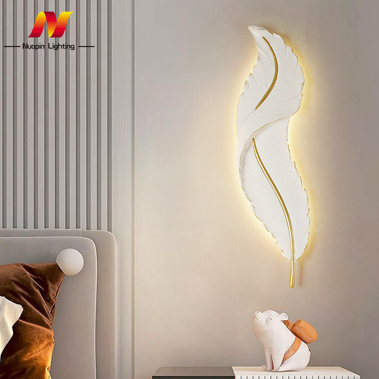 Contemporary Indoor Decoration Custom Modern Living Room Bedroom Resin White Feather Wall Light