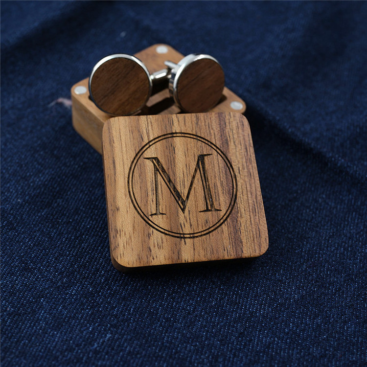 Men cufflinks blank Box Package Can Custom Logo on Wooden Box Cufflink manufacturer wholesale