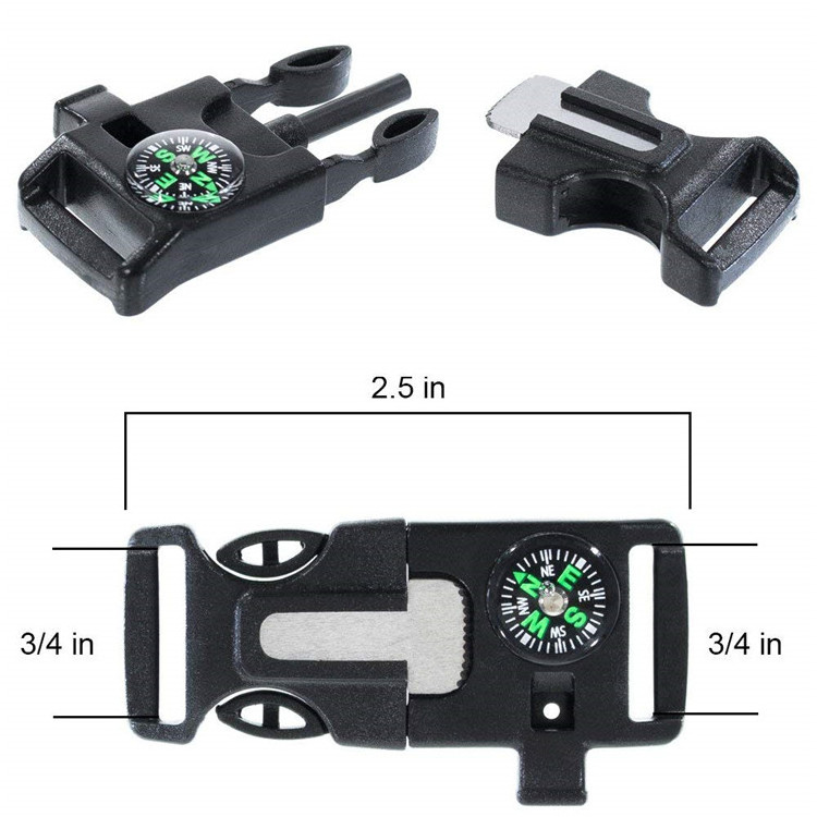 Debossed Compass whistle firestarter paracord buckle with logo Knife paracord buckle