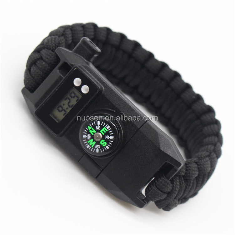 New Cool Design paracord Bracelet With Digital Watch Knife and Fire starter buckles Paracord Survival Bracelet