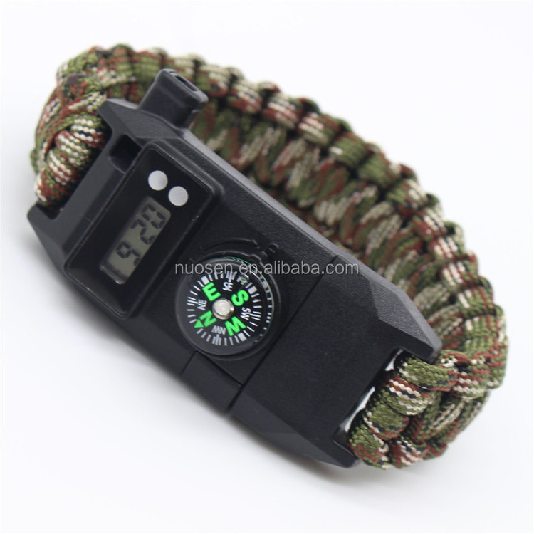 New Cool Design paracord Bracelet With Digital Watch Knife and Fire starter buckles Paracord Survival Bracelet