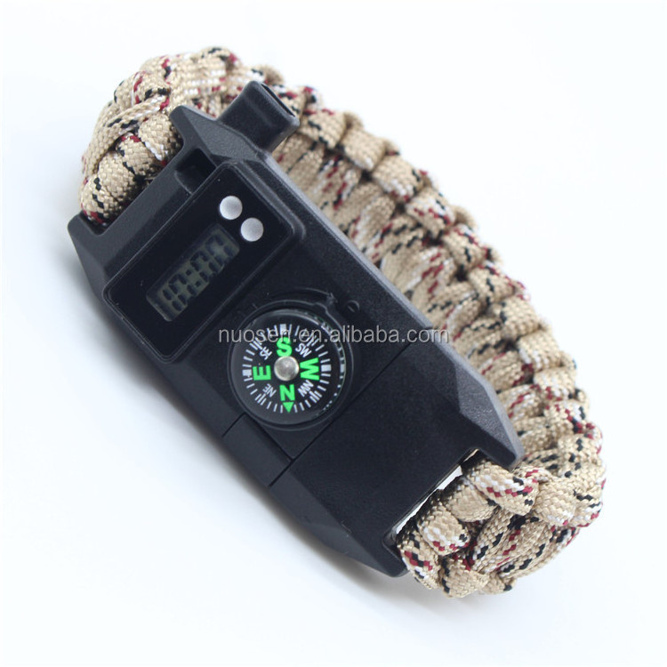 New Cool Design paracord Bracelet With Digital Watch Knife and Fire starter buckles Paracord Survival Bracelet