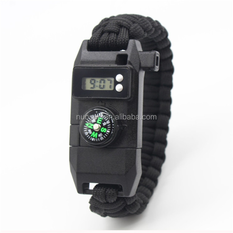 New Cool Design paracord Bracelet With Digital Watch Knife and Fire starter buckles Paracord Survival Bracelet