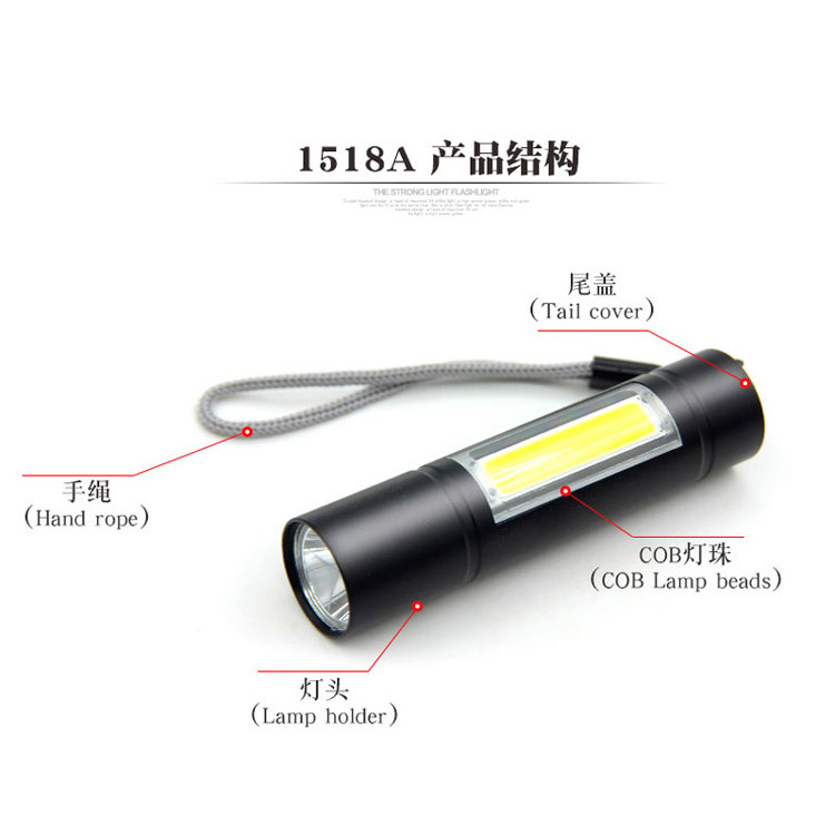 Multi-Function Work Light 1xCREE XPE+COB Mini USB Charging LED Flashlight(Battery Build-in)