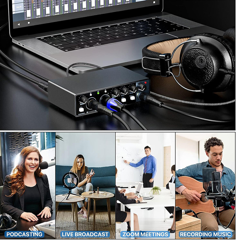 Factory OEM Professional Studio Audio Interface 2 in 2 Out USB Audio Mixer Recording Podcast Recording Sound Card