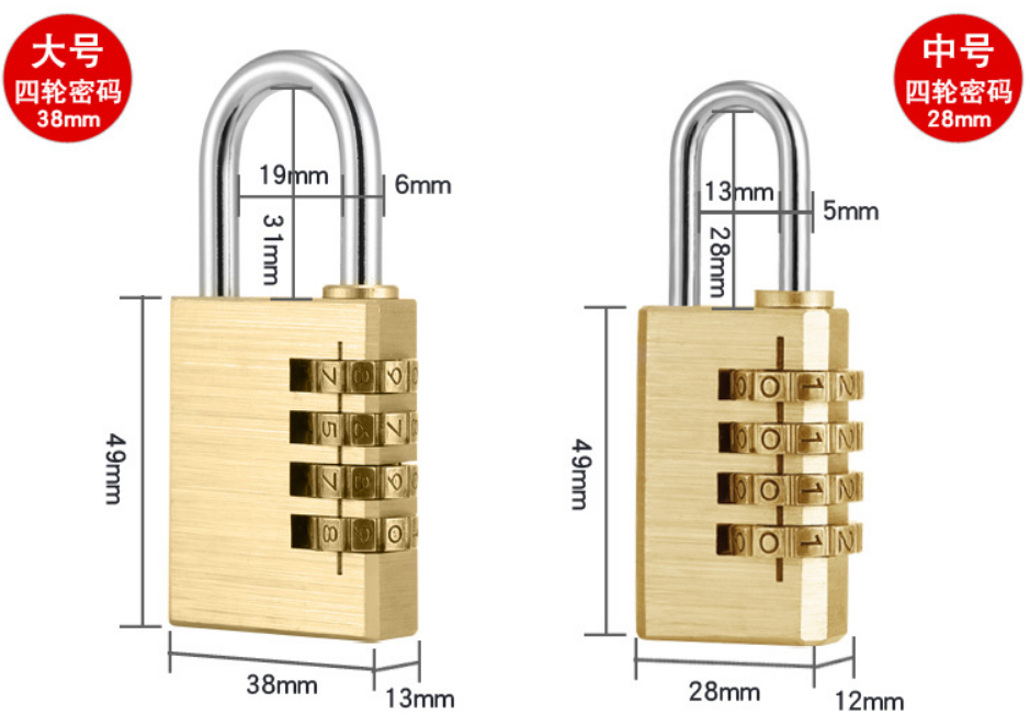 Gold Color Custom Full Brass Dial Combination Stainless Shackle Security Locks