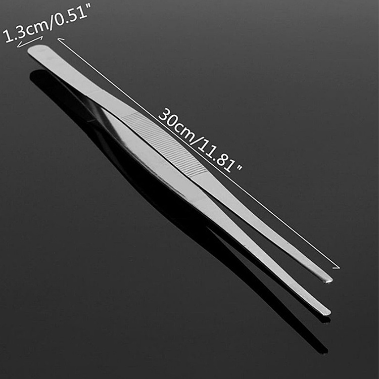 Toothed Tweezers Stainless Steel Silver Long Food Tongs Straight Home  Garden Kitchen Food Tongs