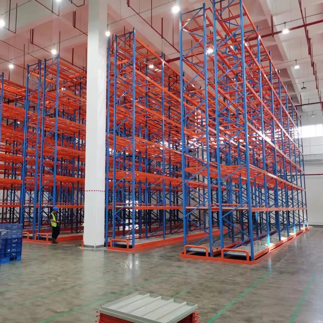 Width Adjustable VNA Boltless Stacking Shelf System Steel Adjustable Narrow Aisle Pallet Storage Rack